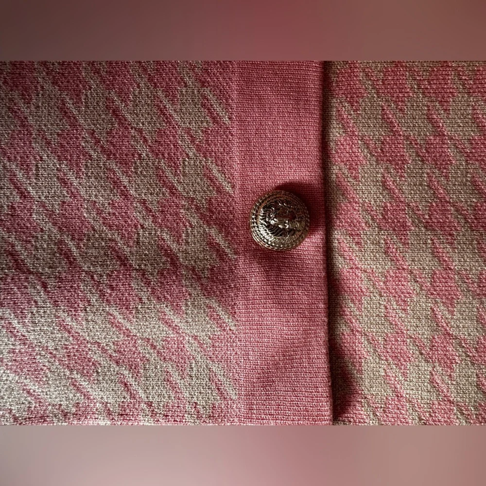 Sandro Paris Pink Jacquard Knit Cardigan Gold Button Pocket Sweater Jacket 0 - Picture 2 of 12